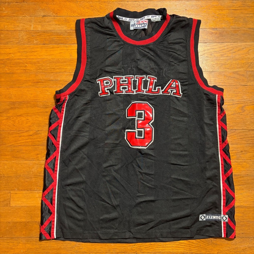 212NYC Phila 3 Allen Iverson Style Basketball Jersey Black Red Mens XL